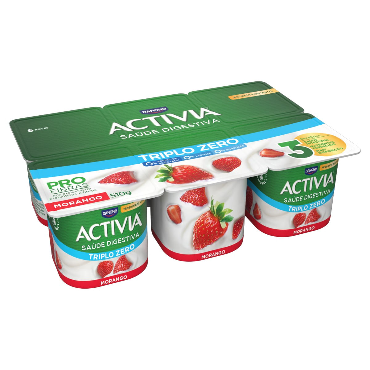 ③苺 Leite Fermentado Desnatado Morango Zero Lactose ACTIVIA Triplo