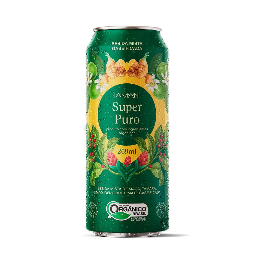 Bebida Gaseificada IAMANI Super Puro Maçã,Tâmara,Limão,Gengibre e Mate Orgânico 269ml