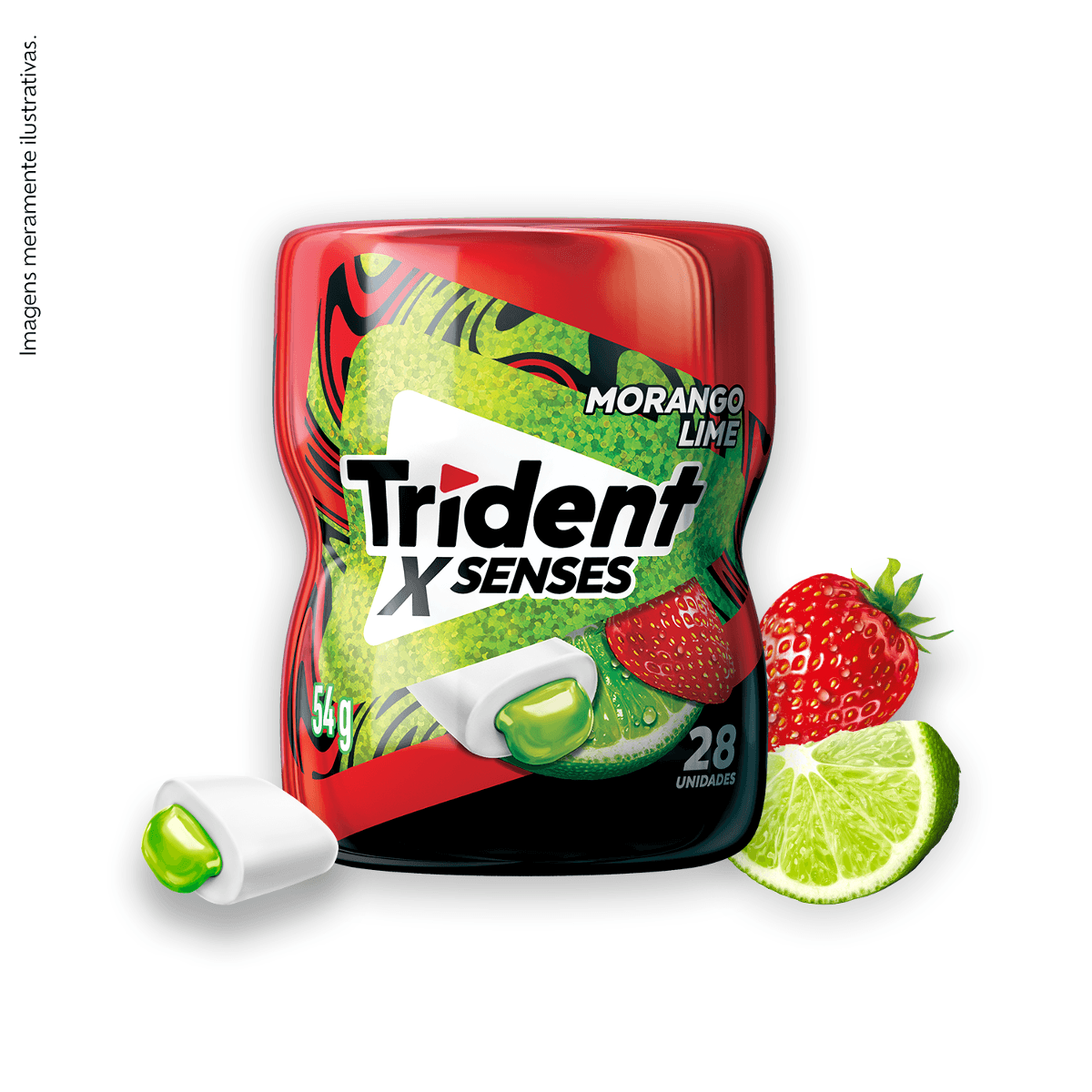 Chiclete TRIDENT XSenses Morango Lime Sem Açúcar Garrafa 54g